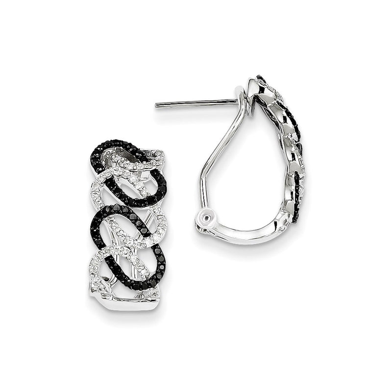 14k White Gold Black & White Diamond Oval Omega Back Earrings