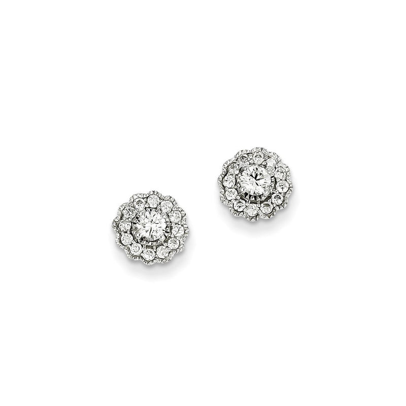 14k White Gold Real Diamond Round Post Earrings