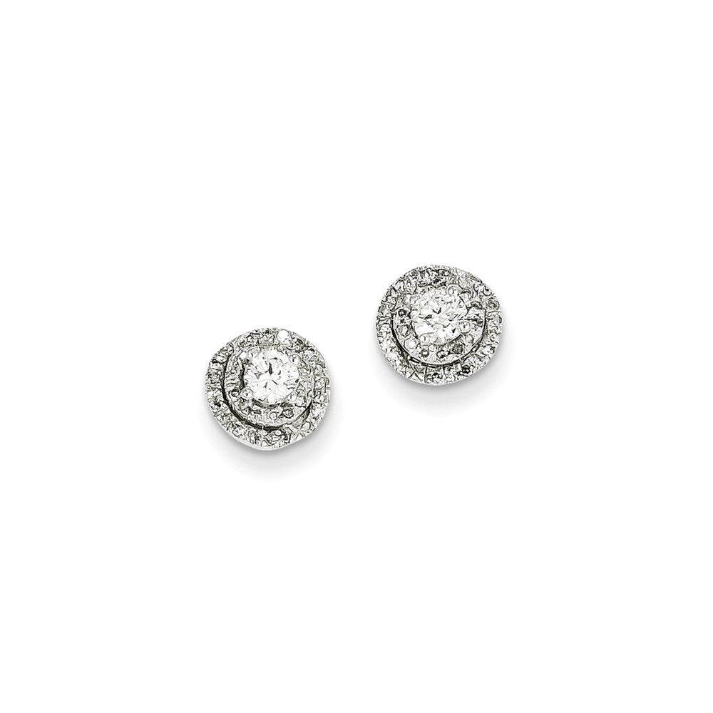 14k White Gold Real Diamond Round Post Earrings