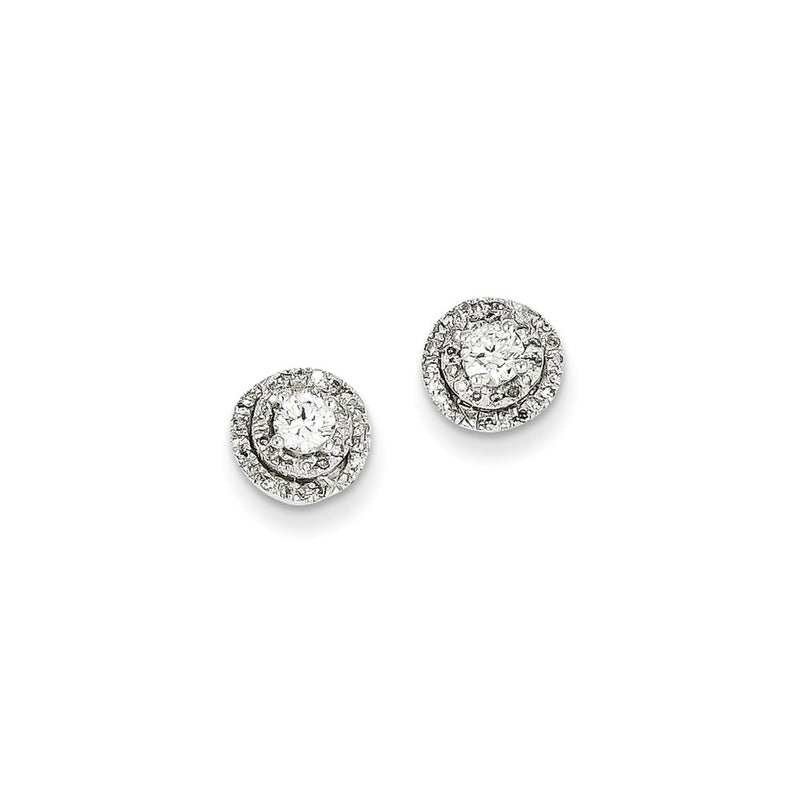 14k White Gold Real Diamond Round Post Earrings