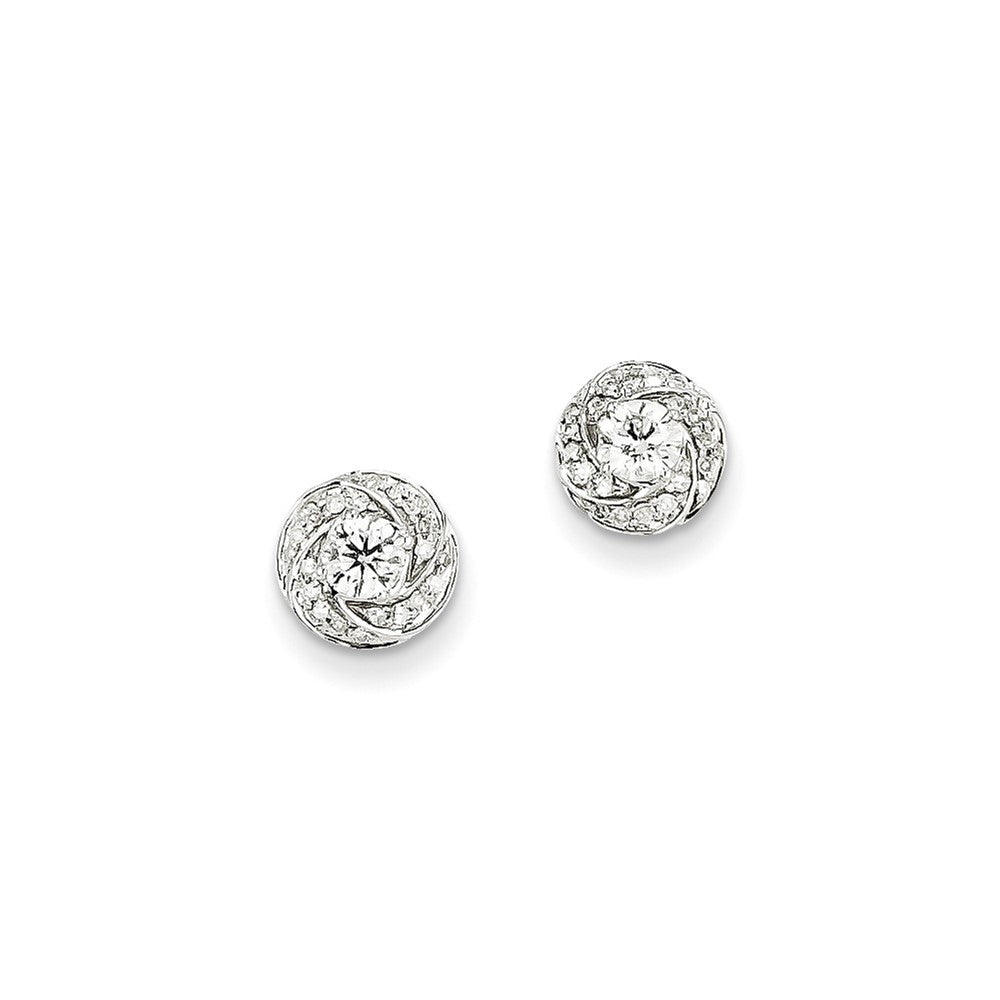 14k White Gold Real Diamond Round Post Earrings