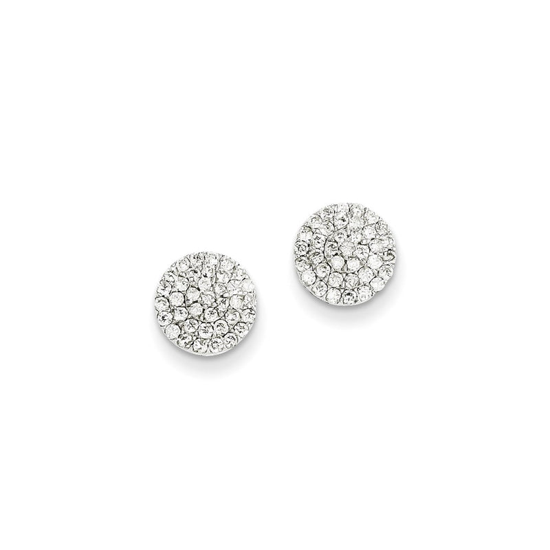14k White Gold Real Diamond Round Post Earrings