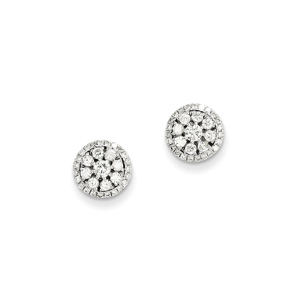14k White Gold Real Diamond Circle Post Earrings