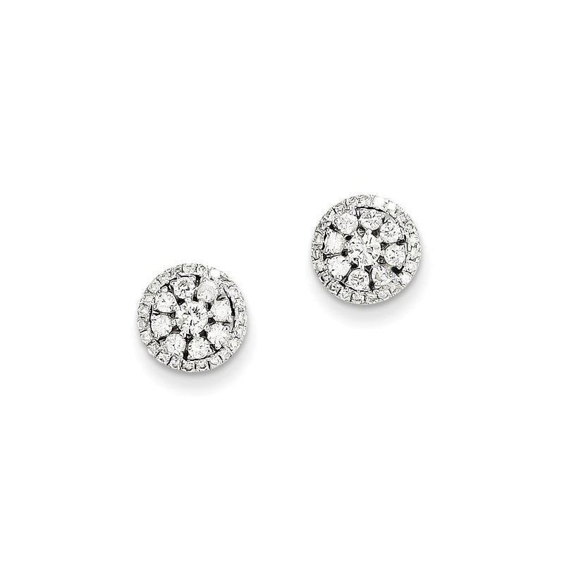 14k White Gold Real Diamond Circle Post Earrings