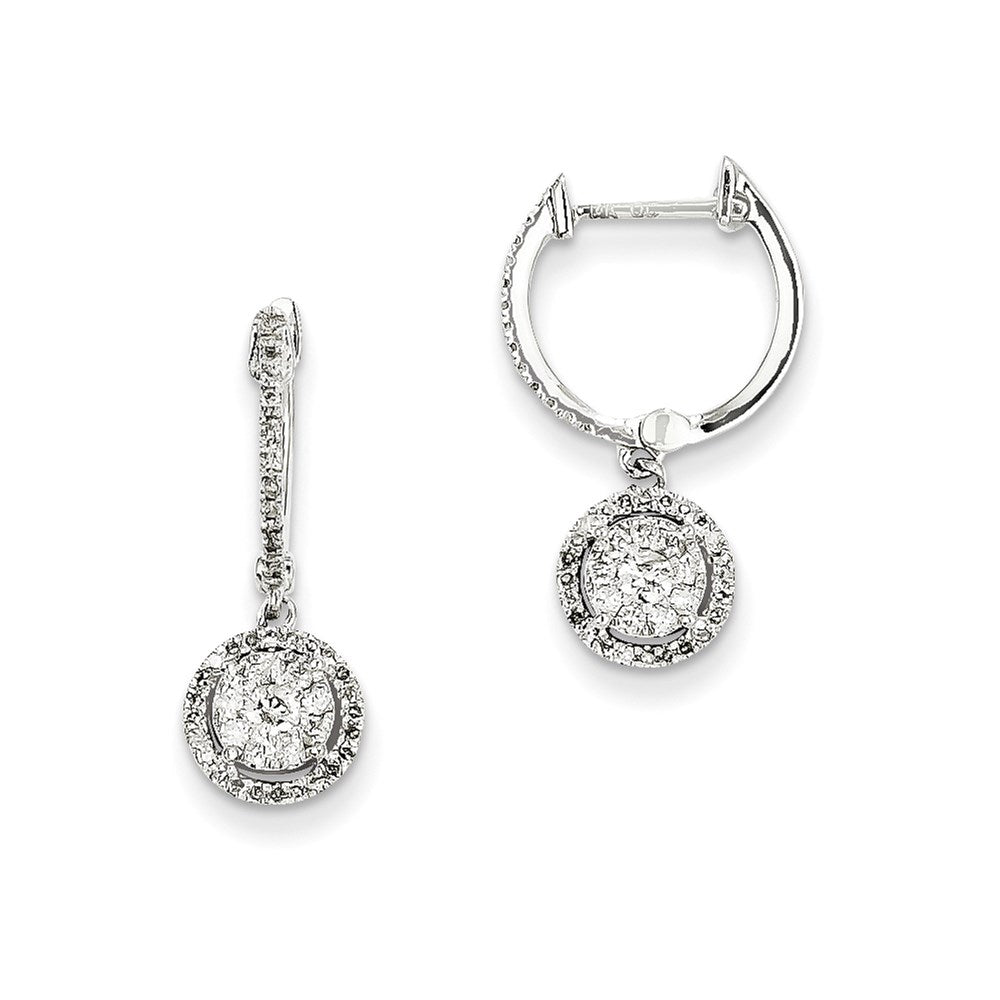 14K White Gold Real Diamond Hinged Hoop Earrings
