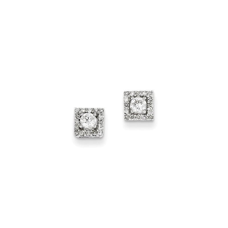 14k White Gold 0.13ct Real Diamond Square Post Earrings