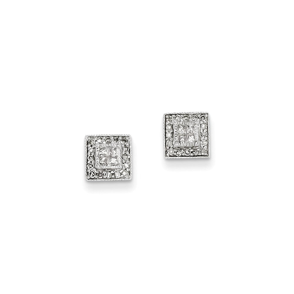 14K White Gold Real Diamond Post Earrings