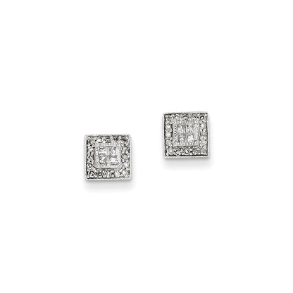 14K White Gold Real Diamond Post Earrings