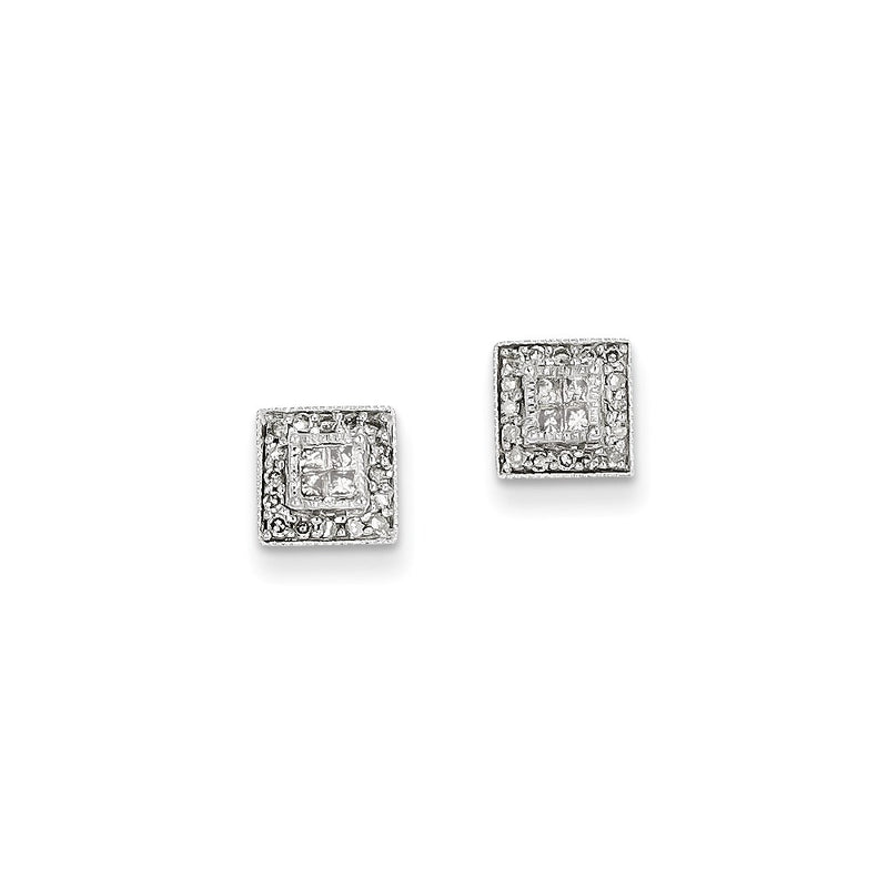 14K White Gold Real Diamond Post Earrings