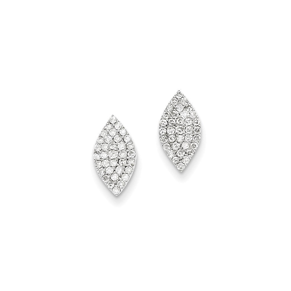 14k White Gold Real Diamond Marquise Shape Post Earrings