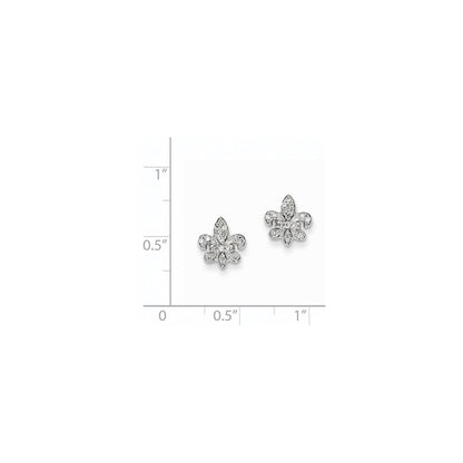 14k White Gold Real Diamond Fleur de Lis Post Earrings