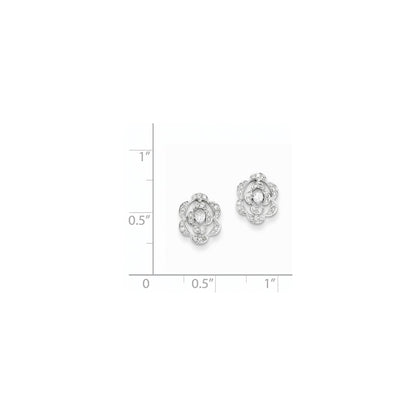 14k White Gold Real Diamond Flower Post Earrings