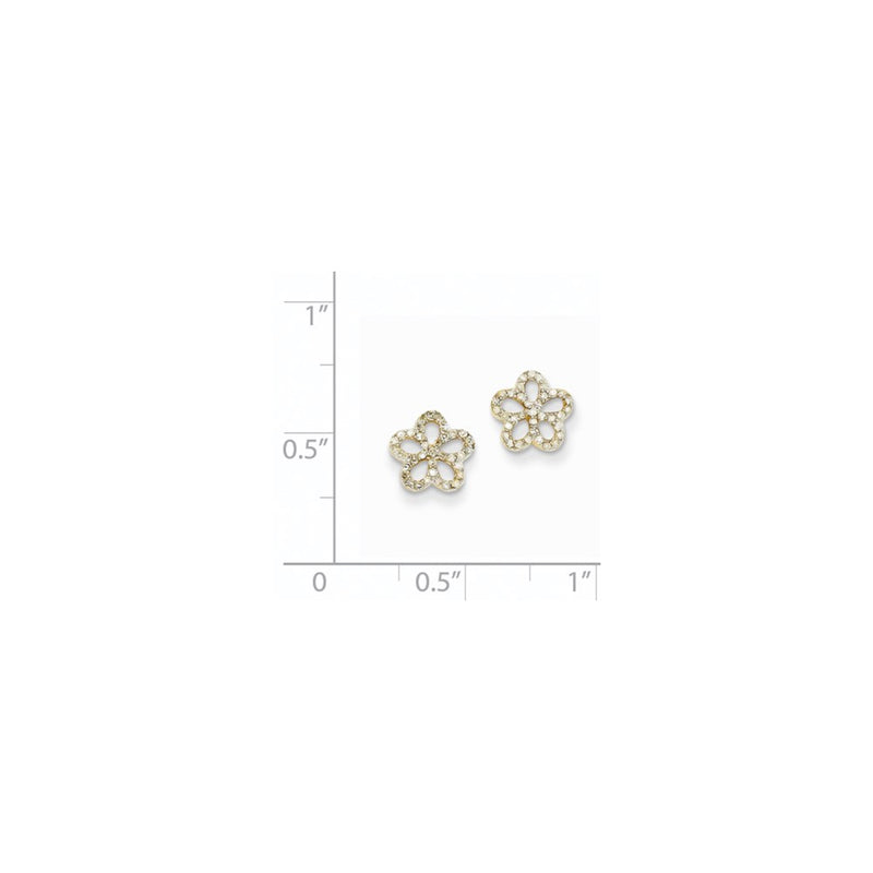 14k Yellow Gold Real Diamond Flower Post Earrings