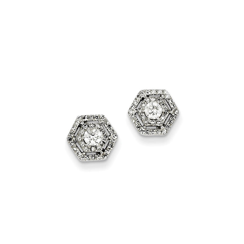 14k White Gold Real Diamond Post Earrings