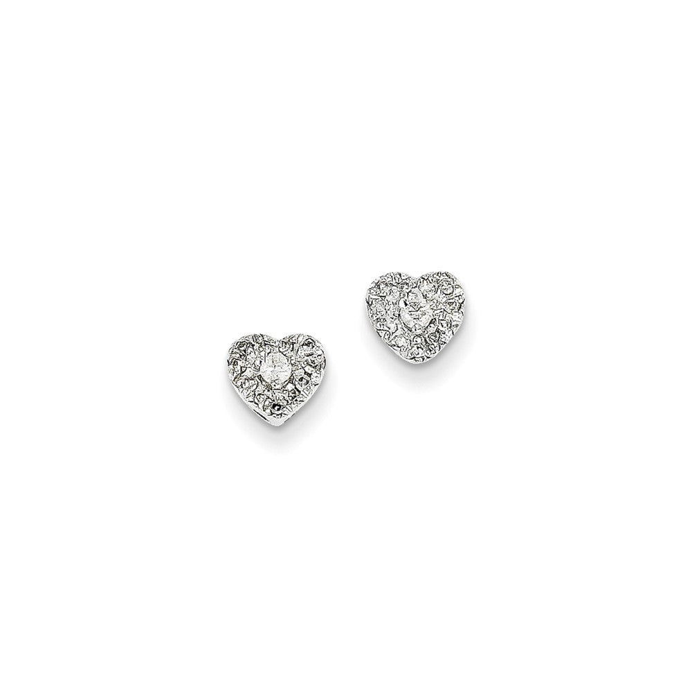 14k White Gold 0.16ct Real Diamond Heart Post Earrings