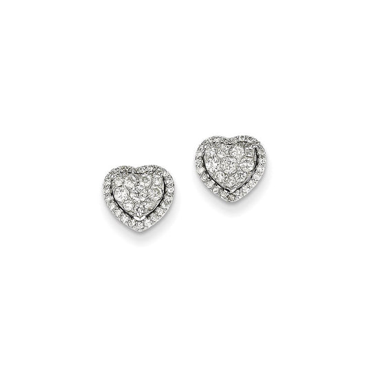 14k White Gold Real Diamond Heart Screw Back Post Earrings