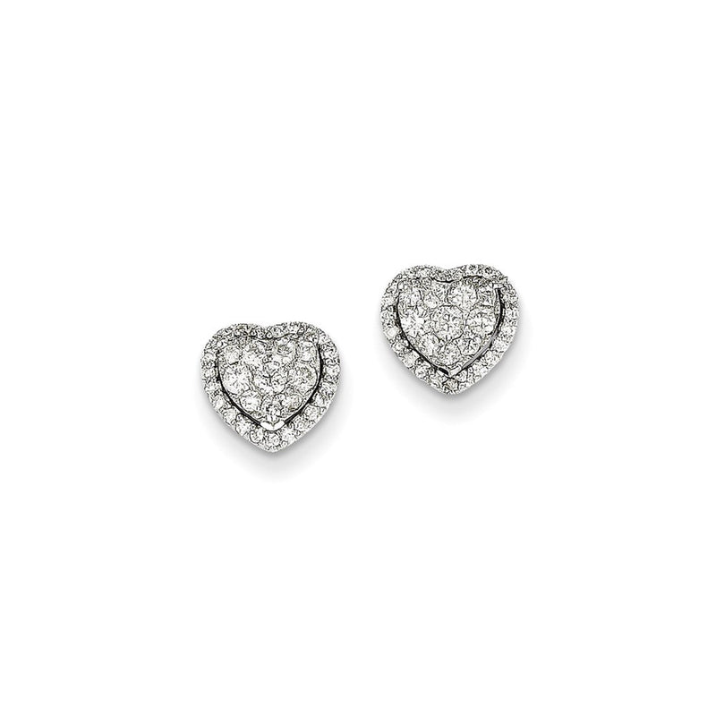 14k White Gold Real Diamond Heart Screw Back Post Earrings