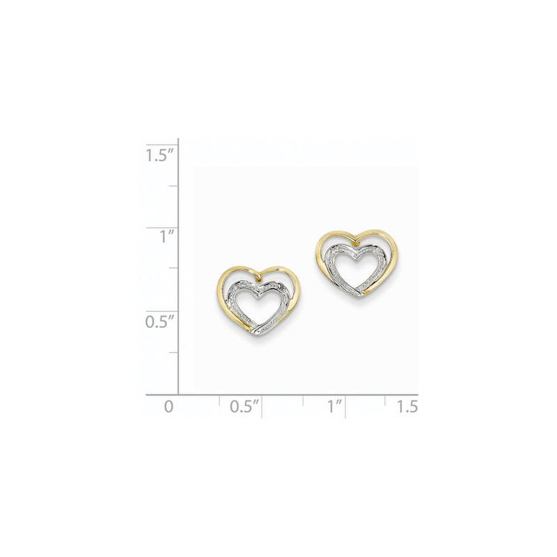 14k Yellow Gold Real Diamond Double Heart Post Earrings