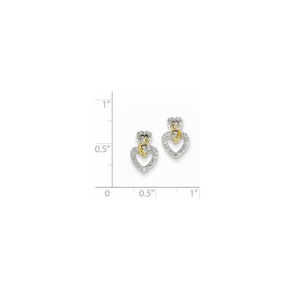 14k Yellow Gold Real Diamond Double Heart Post Earrings