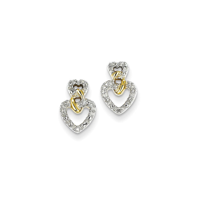 14k Yellow Gold Real Diamond Double Heart Post Earrings