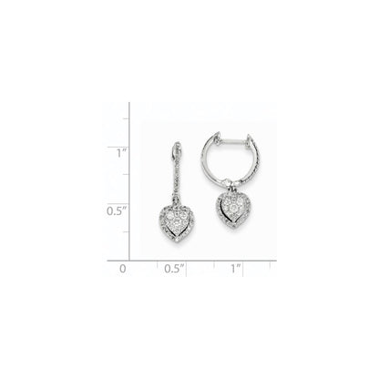14K White Gold and Real Diamond Heart Hinged Hoop Earrings