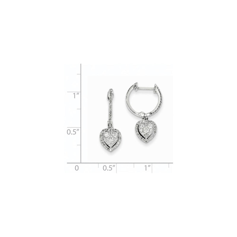 14K White Gold and Real Diamond Heart Hinged Hoop Earrings