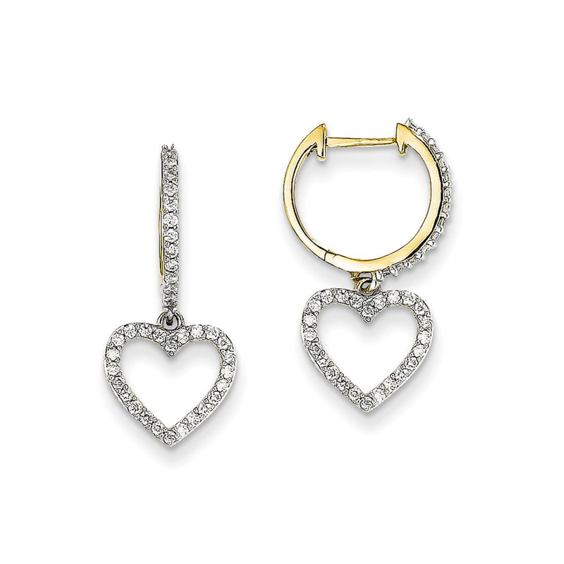 14k Yellow Gold Two-tone Real Diamond Hinged Hoop Earrings