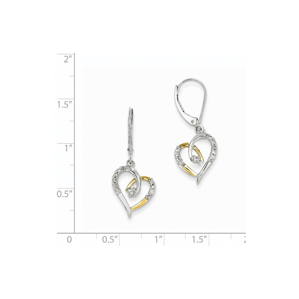 14k Yellow Gold Yellow & White Gold Real Diamond Heart Leverback Earrings