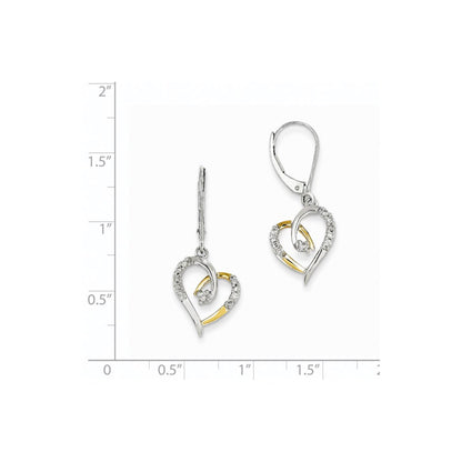 14k Yellow Gold Yellow & White Gold Real Diamond Heart Leverback Earrings