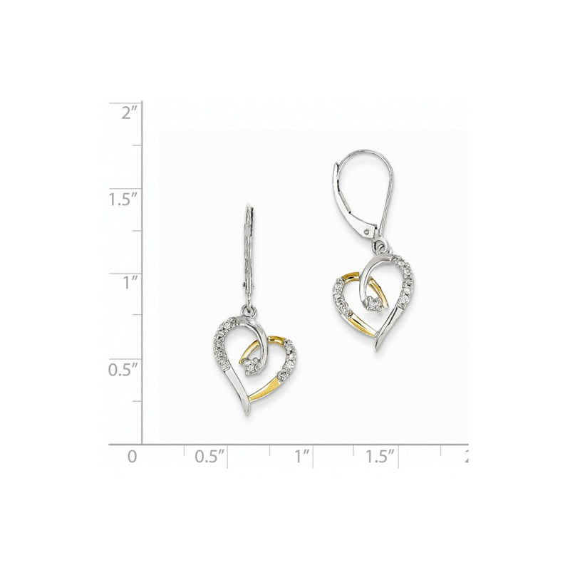 14k Yellow Gold Yellow & White Gold Real Diamond Heart Leverback Earrings
