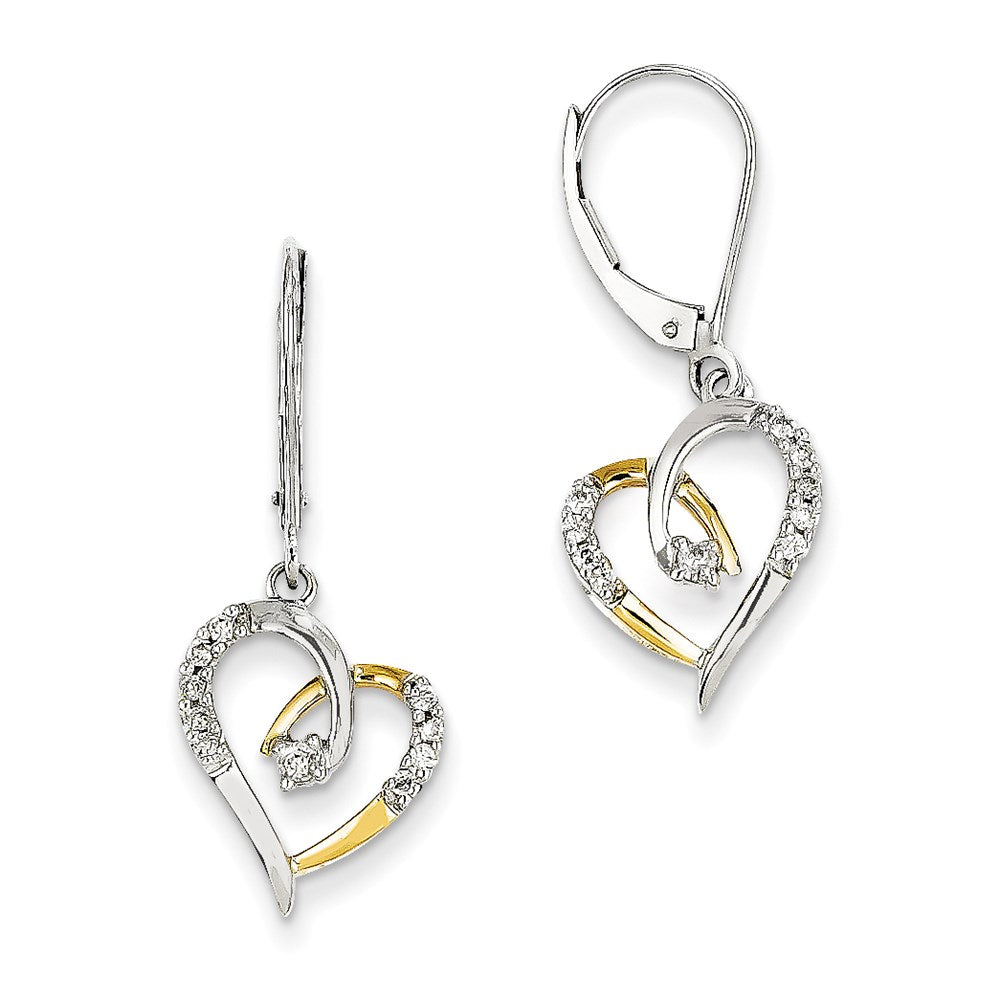 14k Yellow Gold Yellow & White Gold Real Diamond Heart Leverback Earrings
