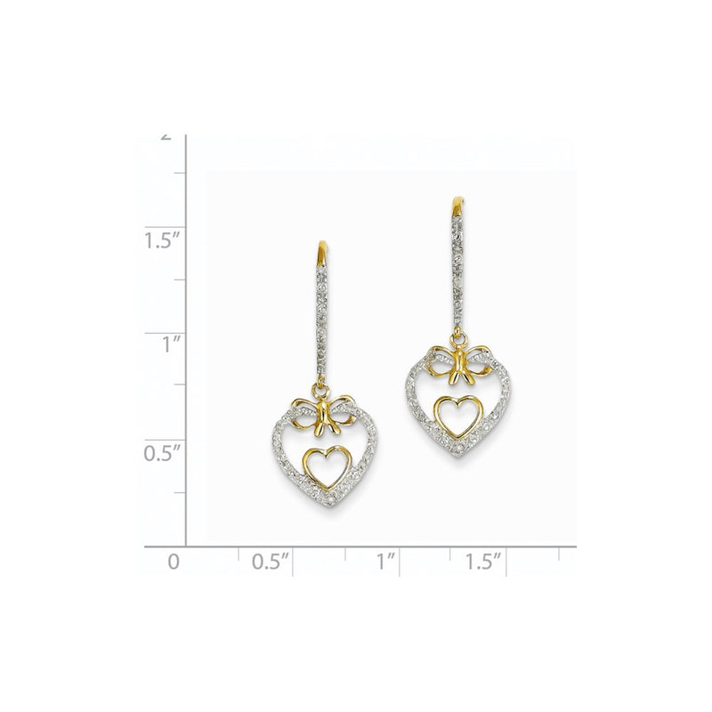 14k Yellow Gold Real Diamond Double Heart Dangle Earrings