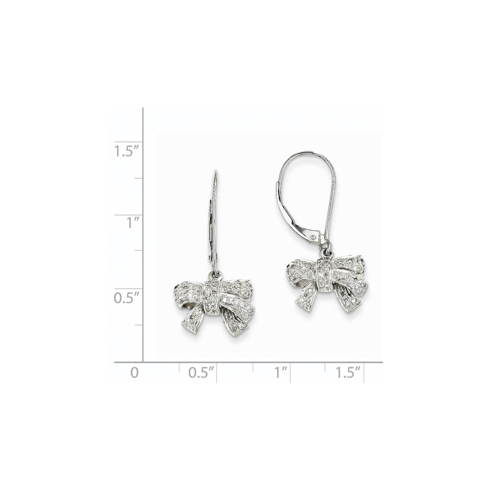 14k White Gold 0.35ct Real Diamond Bow Dangle Leverback Earrings