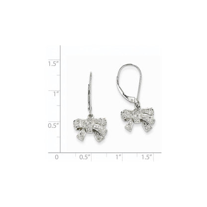 14k White Gold 0.35ct Real Diamond Bow Dangle Leverback Earrings