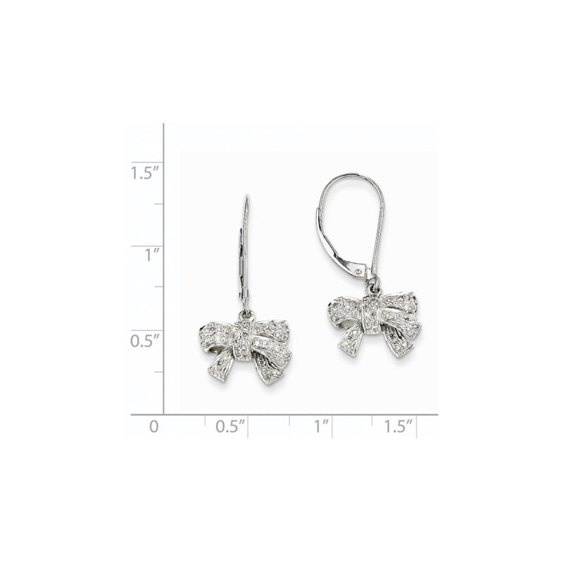 14k White Gold 0.35ct Real Diamond Bow Dangle Leverback Earrings