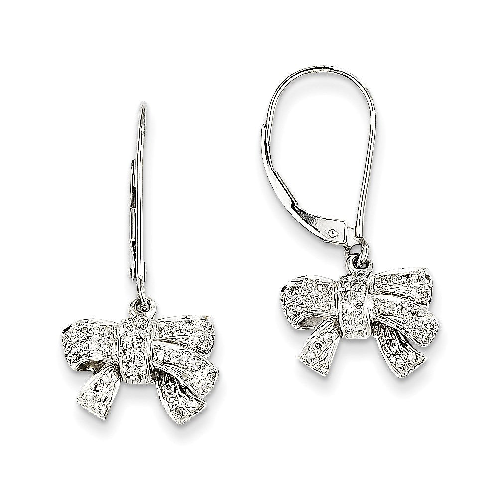 14k White Gold 0.35ct Real Diamond Bow Dangle Leverback Earrings