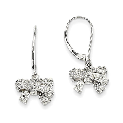 14k White Gold 0.35ct Real Diamond Bow Dangle Leverback Earrings