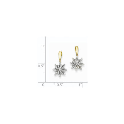 14k Yellow Gold Real Diamond Flower Post Dangle Earrings