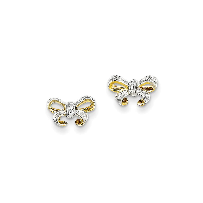 14k Yellow Gold Real Diamond Bow Post Earrings