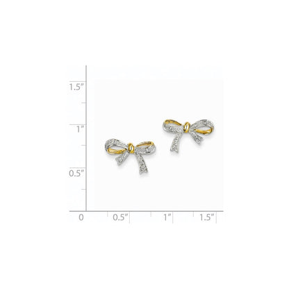 14k Yellow Gold Real Diamond Bow Post Earrings