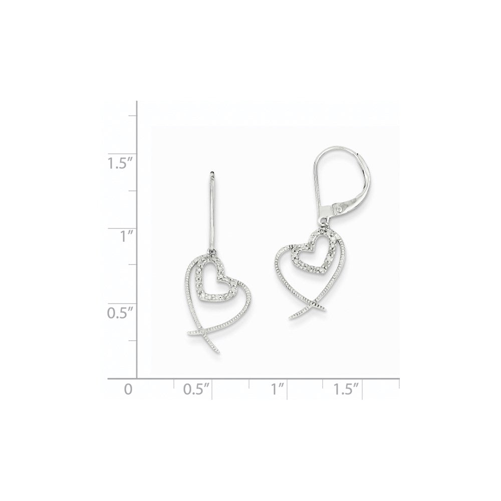 14K White Gold Real Diamond Heart Leverback Earrings
