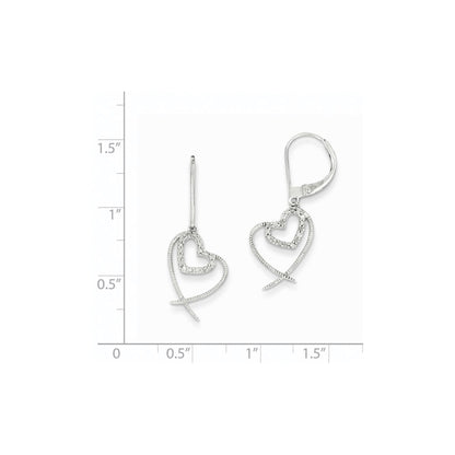 14K White Gold Real Diamond Heart Leverback Earrings
