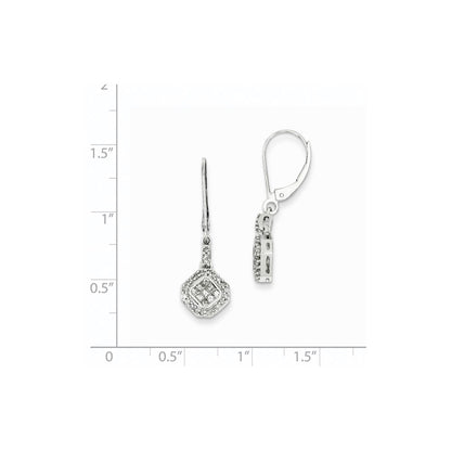 14K White Gold Real Diamond Leverback Earrings