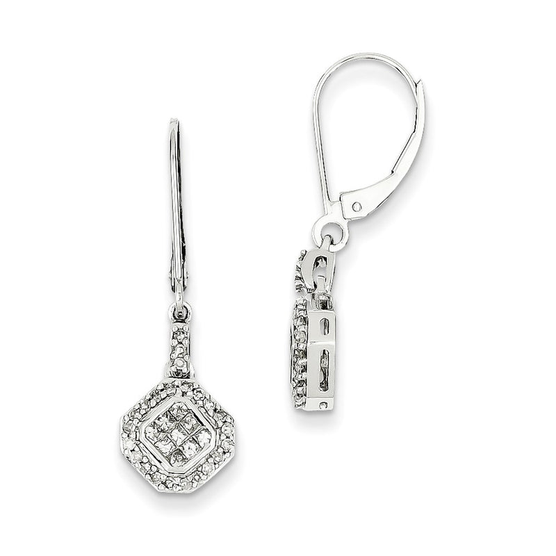 14K White Gold Real Diamond Leverback Earrings