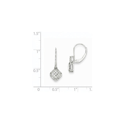 14k White Gold Small Real Diamond Leverback Earrings