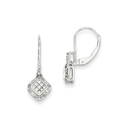 14k White Gold Small Real Diamond Leverback Earrings