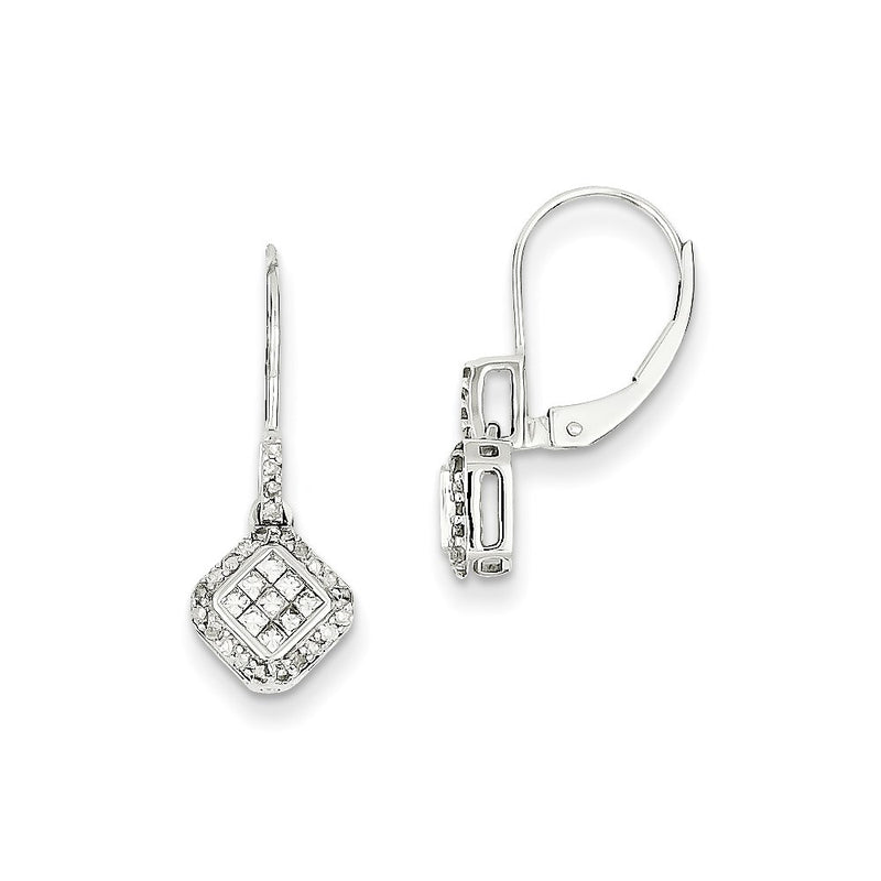 14k White Gold Small Real Diamond Leverback Earrings