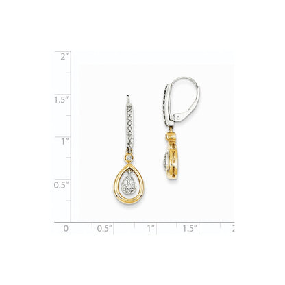 14k Yellow Gold Two-tone Oval Cluster Real Diamond Leverback Earring