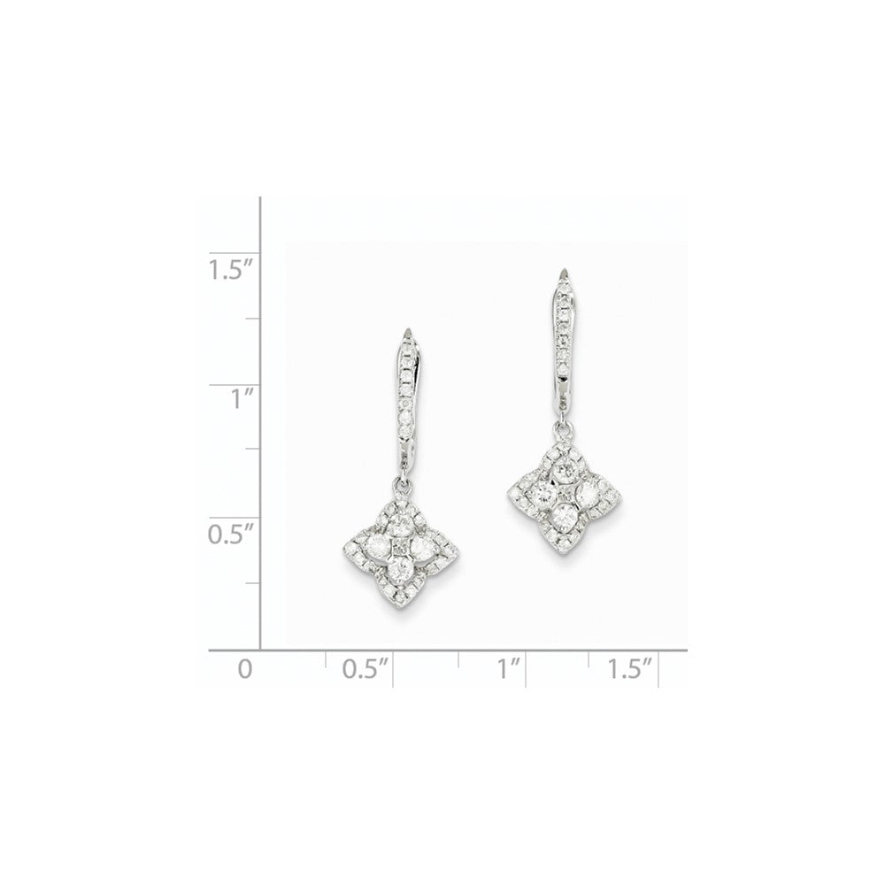 14k White Gold Real Diamond Hinged Hoop Dangle Earrings