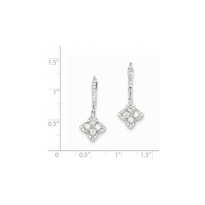 14k White Gold Real Diamond Hinged Hoop Dangle Earrings